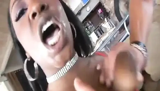 Black Girl Takes Two Big Cocks and Then Gets Cum in Her Mouth