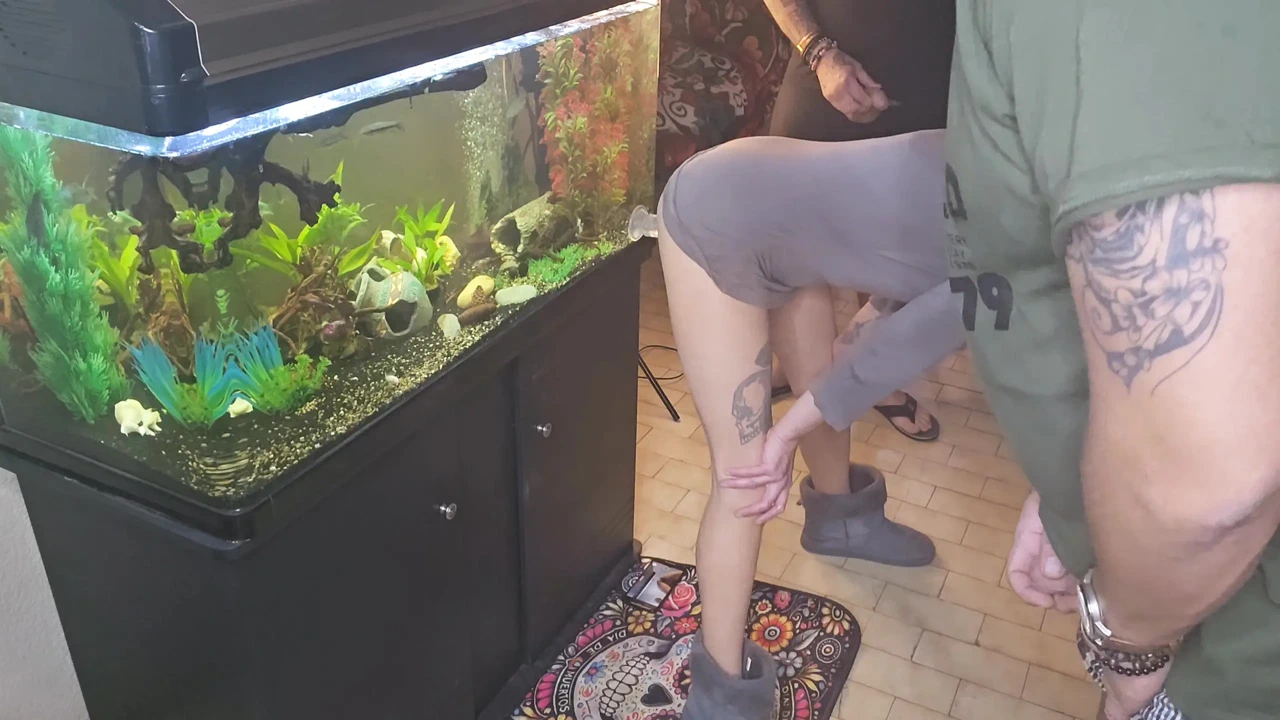 Wife fucking dildo while two guys cum and jizz on her dildo  cum for lube