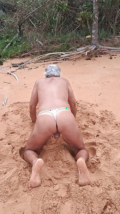 Ladysilva crossdress in panties on the beach showing off her big hot junda