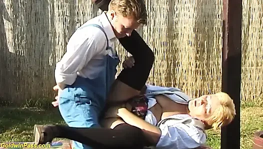 Hairy stepmom fucked by her step grandson