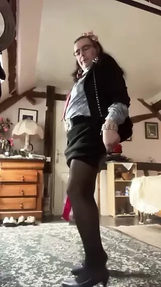 In mini skirt