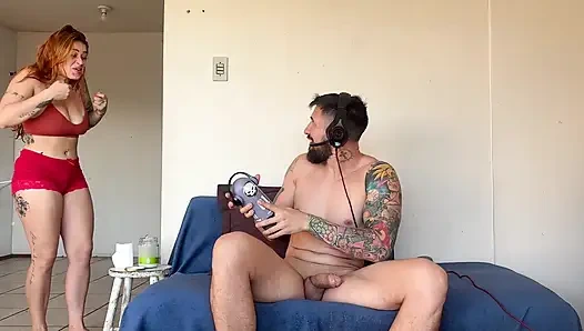 NAUGHTY REDHEAD NEIGHBOR CAUGHT HER NEIGHBOR WITH HEADPHONES MASTURBATING AND FELL WITH HER MOUTH ON HIS COCK!