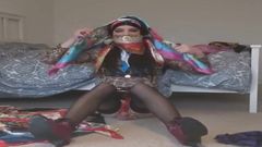 t-girl Jess squirts wrapped up in satin scarves