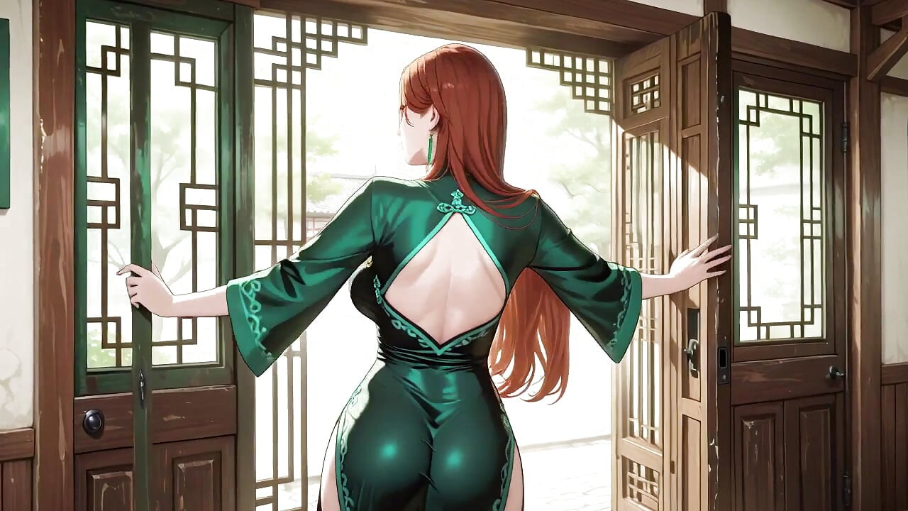 Rote haare &emerald qipao! Faule Verführung im östlichen Hof