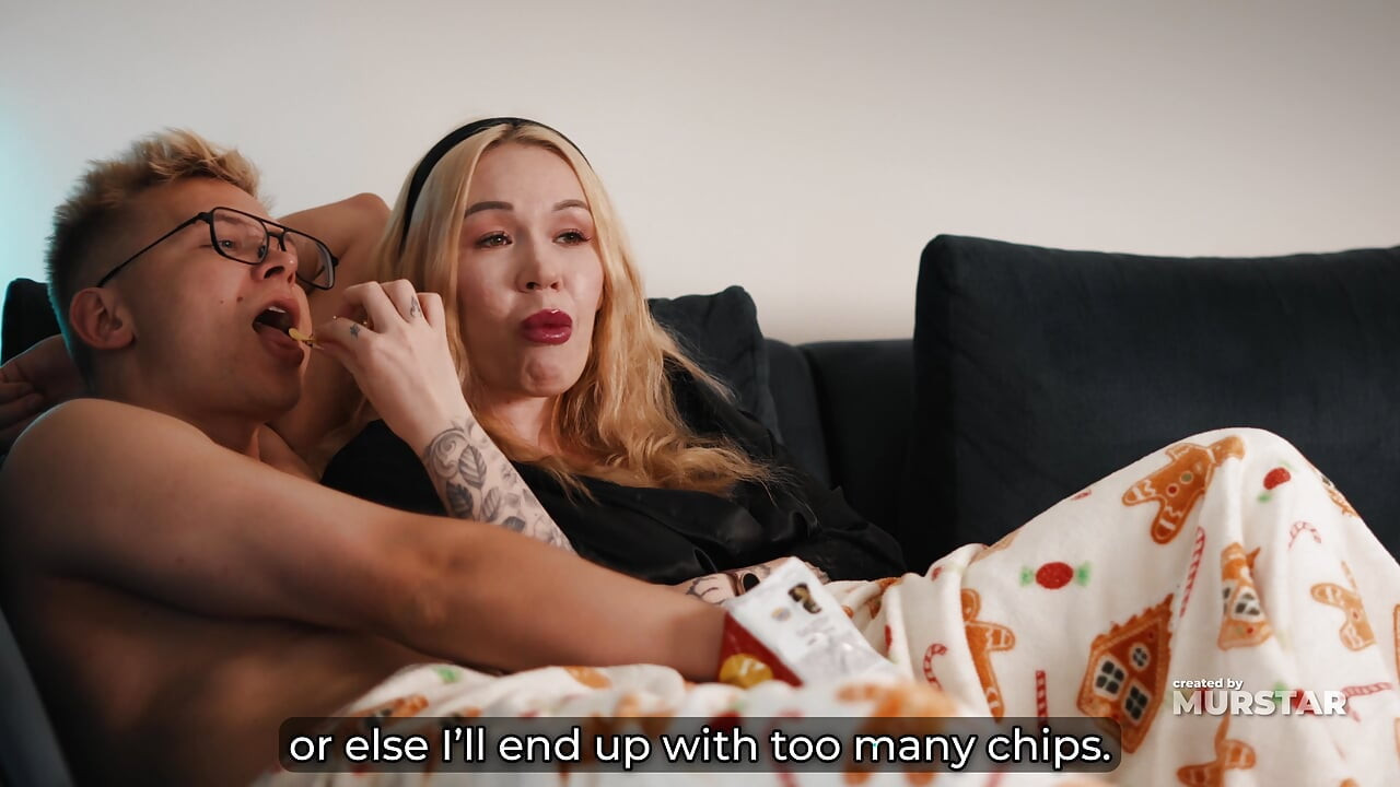 Blonde Step Mom's Bare Pussy Teases StepSon While Watching Movie Together - Forbidden Cuddle Turns into Hot Fuck