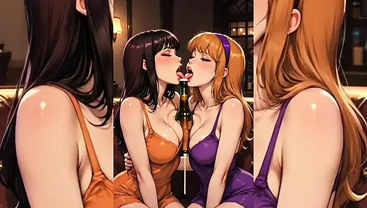 AI Toon лесбиянки супер шлюшки - поцелуи с поцелуями языка, групповой софткор