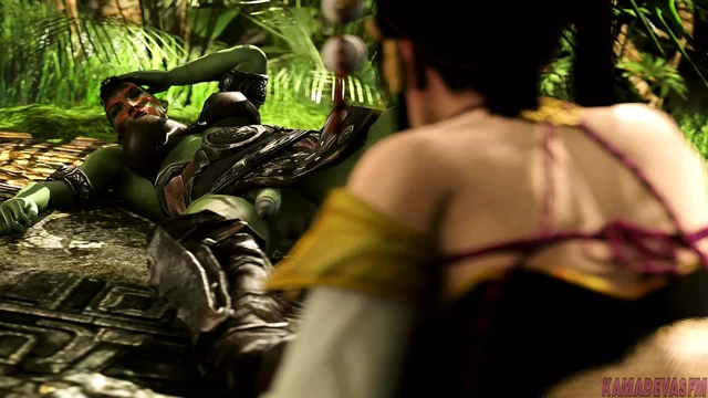 Nyotengu getting dominated by a futa orc