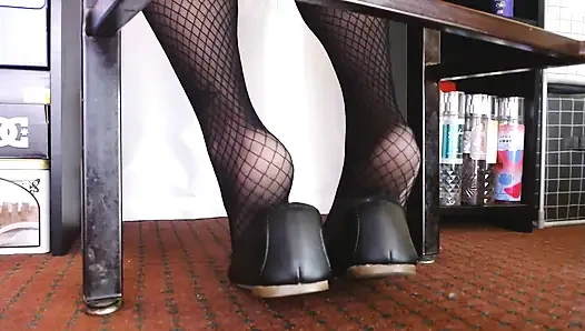 Black Ballet Flats Nylons Fishnet