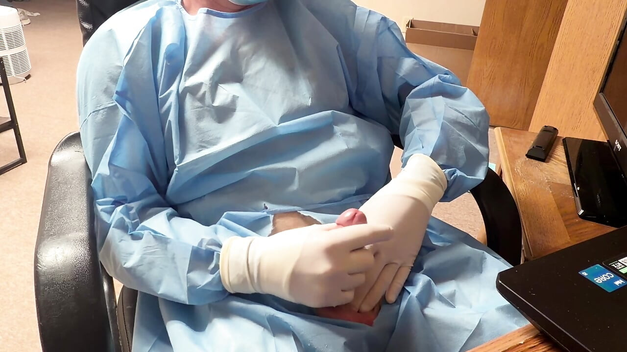 Piss Test with Surgical Gloves and Huge Cumshot