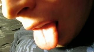 Delicious cum eating close up