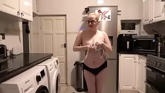 Wife stripping naked in the kitchen