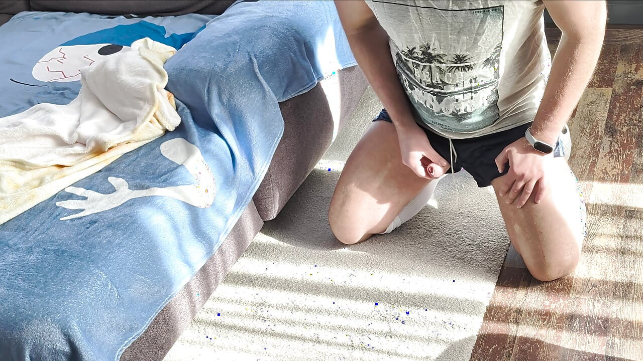 After the football game, Alex is playing in shiny Shorts with his loose Fuckhole until he comes