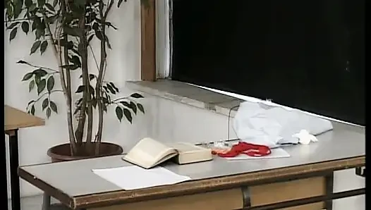 Tiny German teen doll fucked in hard threesome in the classroom