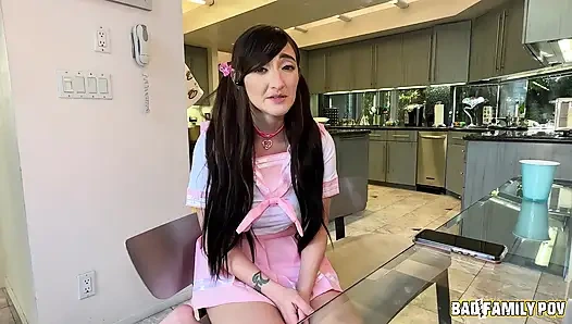 BadFamilyPOV - stepdaughter Tifa Quinn greets her stepdad with a naughty surprise