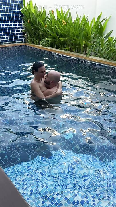 Pool Day: Busty Wife Having Fun with Her Lover. Big Tits, Sun and Big Cock
