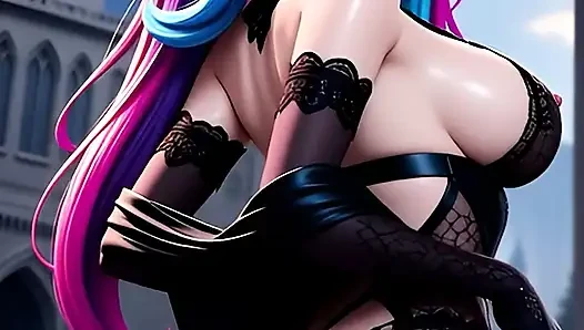 Hentai gothic girls with dyed hair showing off their big tits 2