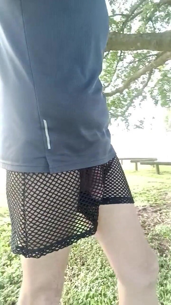 Must-share moment from "Public park cruising in risky see through mesh shorts with lots of dick on display"