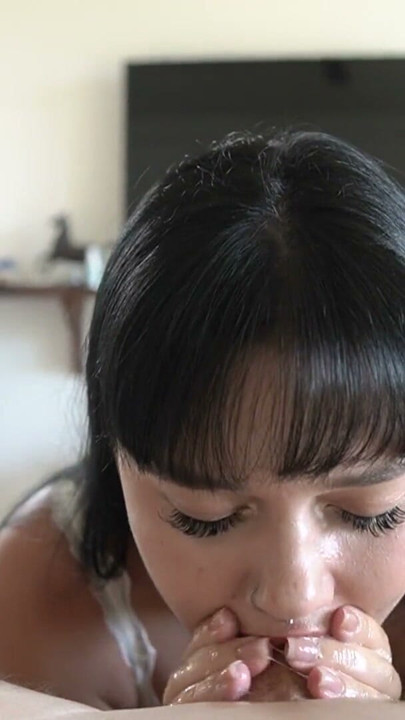 Tattooed brunette quickly drives, squirts of cum on face and throat | Clip 2