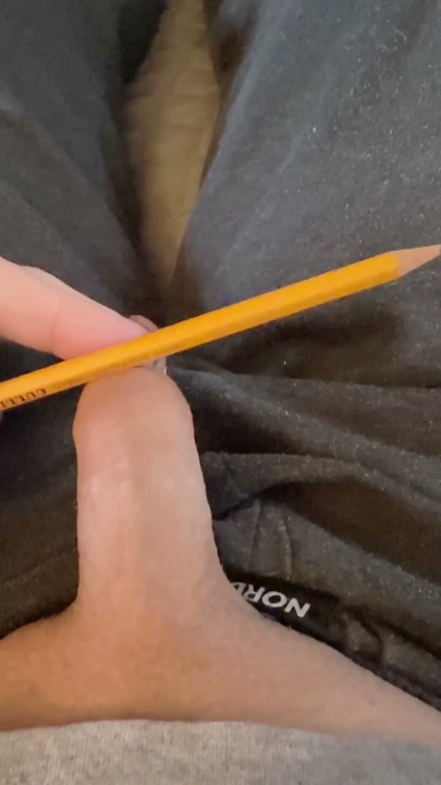 Play with the foreskin of my little cock and a pencil | Clip 2