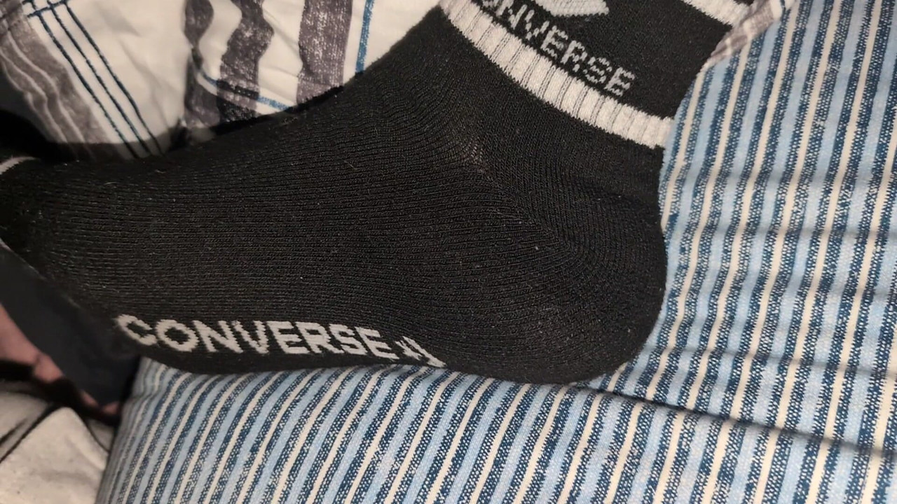 Showing My Sweaty Socked Foot In My Bed