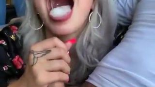 deepthroat on couch cum in mouth