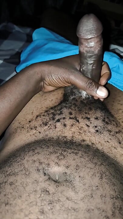 Late Night Horny Hairy African Male Stroking Dick and Releases Loads of Cum After the Lady Didn't Show up for Sex
