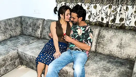 Seeing the opportunity, the girl called her boyfriend at home.