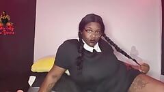 Black Wendesday Addams Is Double Penetrating Herself While Squirting