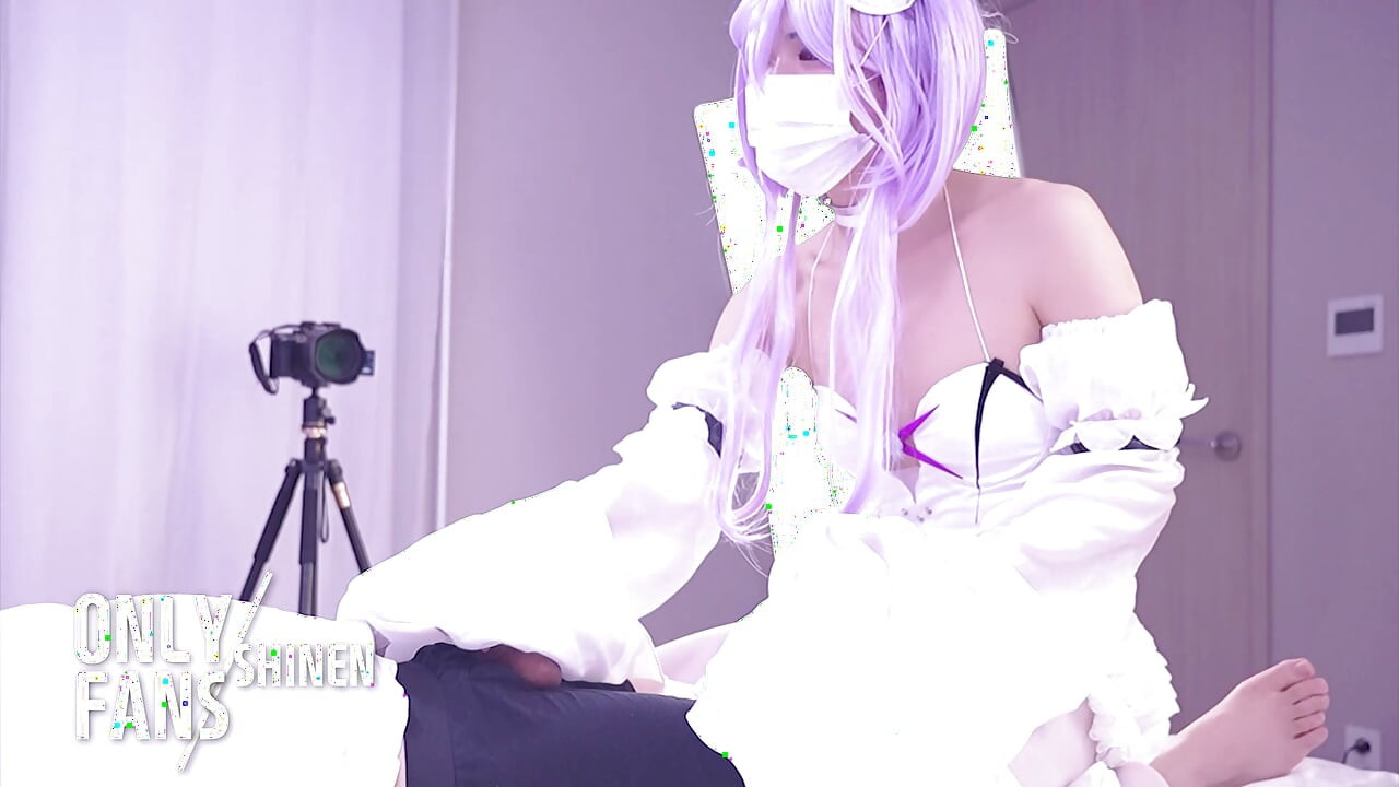 Femboy Liberalio from NIKKE takes a fat cock, messy blowjob and rough cowgirl handjob Shemale