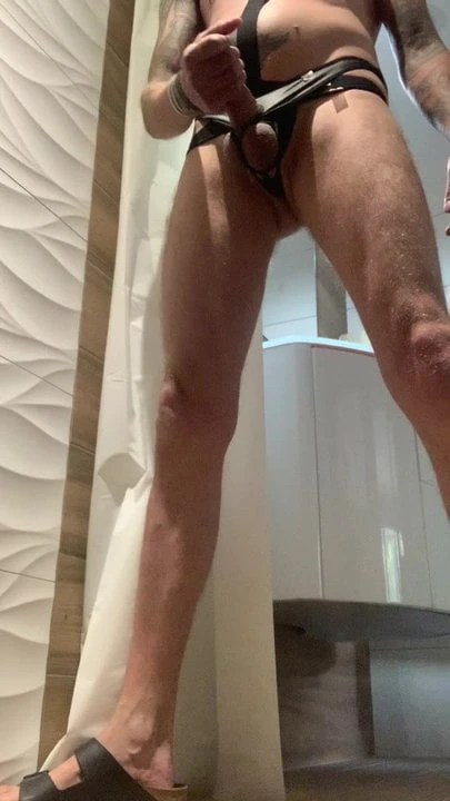 Bonded cock shoots a huge load of cum