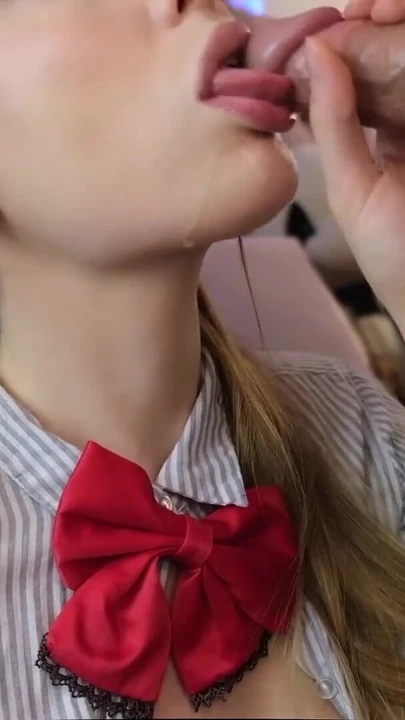 Iconic moment from "juicy blowjob in school uniform"