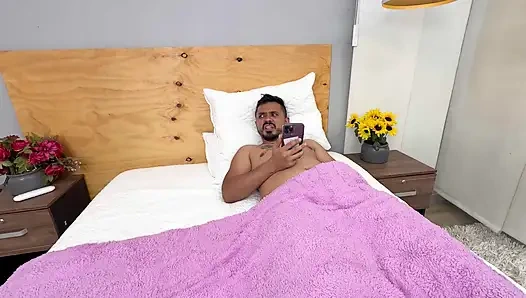 My stepsister walks into the room and catches me masturbating