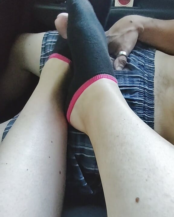 Public Footjob Sockjob With Black Girls' Ankle Socks - Cum On Socks