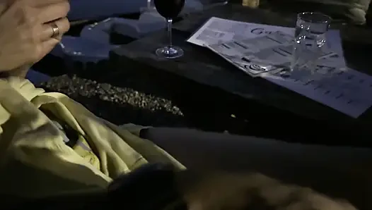 Sexy braless wife reaches an orgasm in public when I rub her clit in a night bar