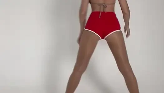 stretching goddess in short red shorts