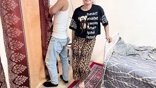 A bored girl at home called a neighbor boy for sex
