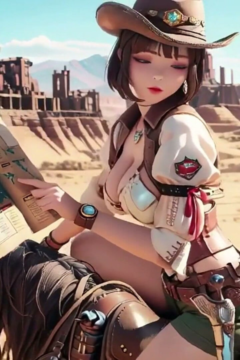 Wild Western Rider! Leather Allure Under the Desert Heat.