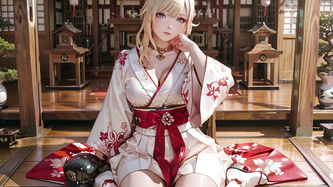 Rahasia Kuil Gadis Rambut Pirang Kimono! Berlutut di bawah gerbang torii dengan kimono beige yang dimodifikasi