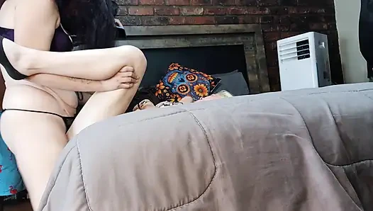 Jerking off while 2 girls fuck each other with a strap on