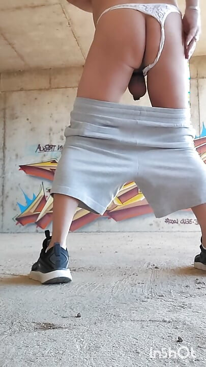 In a Thong Fingering Me Outdoors