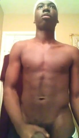 Cute Black Twink Stroking His Big Cock