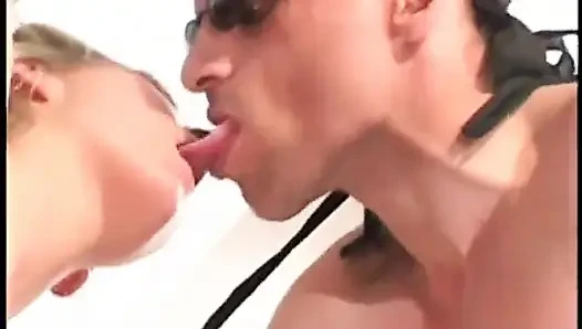 Black guy gets his monster cock sucked by two hot blondes then fucks in 4some