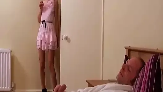 A slim German teen with small tits gets punished by her skillful man