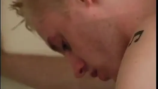Blonde twink and guy in cap have a threesome with a sexy blonde slut