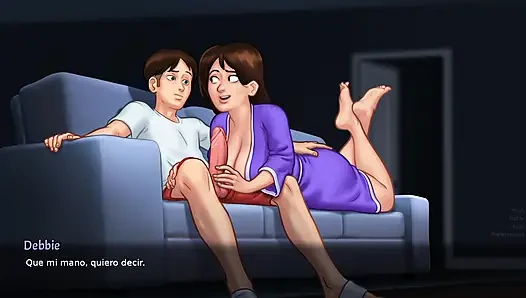 I found my stepson masturbating so I helped him with my tits - Summertime saga
