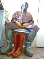 Latex coat wank.