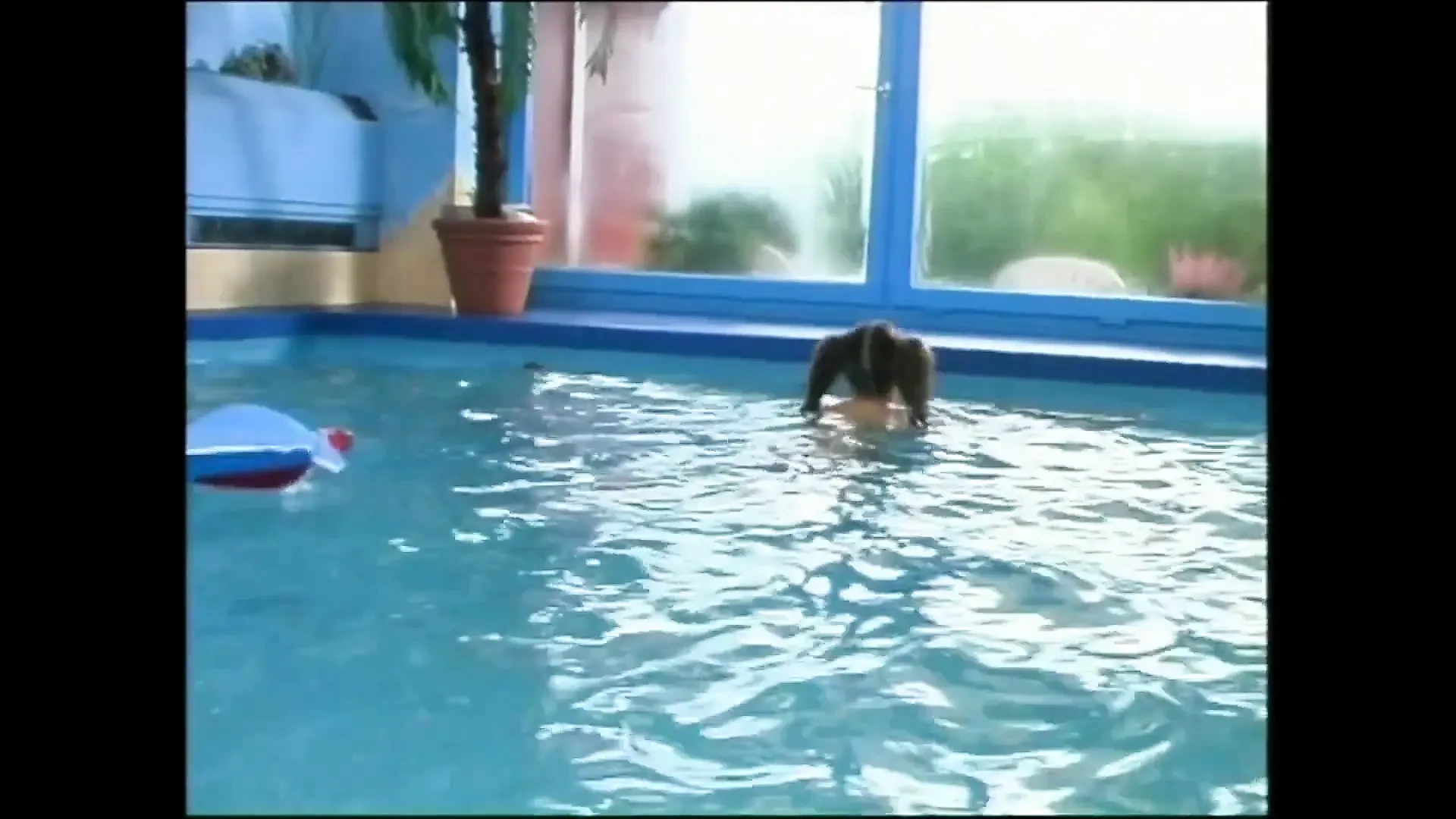 Beautiful Teen with Tight Pussy Fucked in the Pool and Cumshot by Two Big Cocks