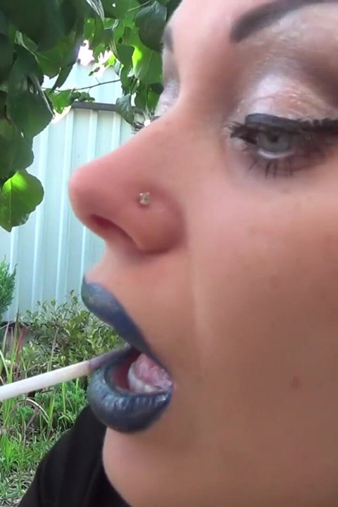 Covering Alex with blue shiny lipstick kisses all over his face outdoor! + Little tongue play!