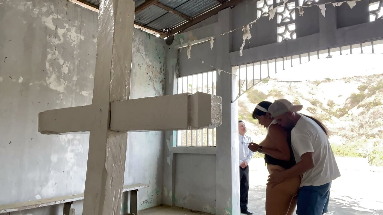 Busty, curvy nun has sex with a stranger while the priest watches