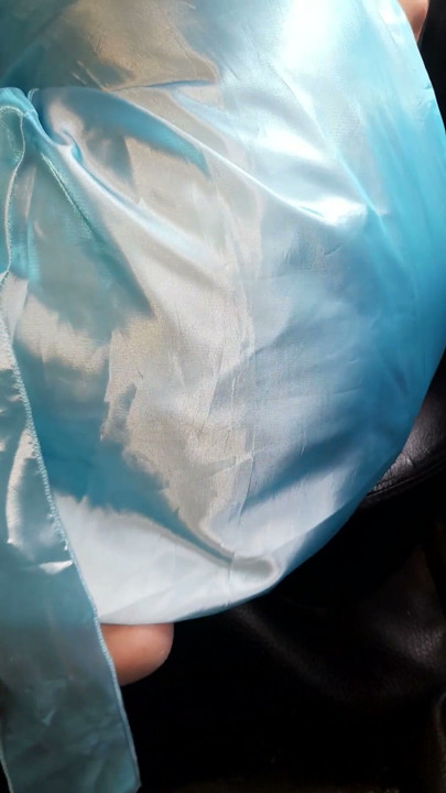 Asian Cross Masturbate and Cum wearing Satin Shiny Blue Gown | Clip 1